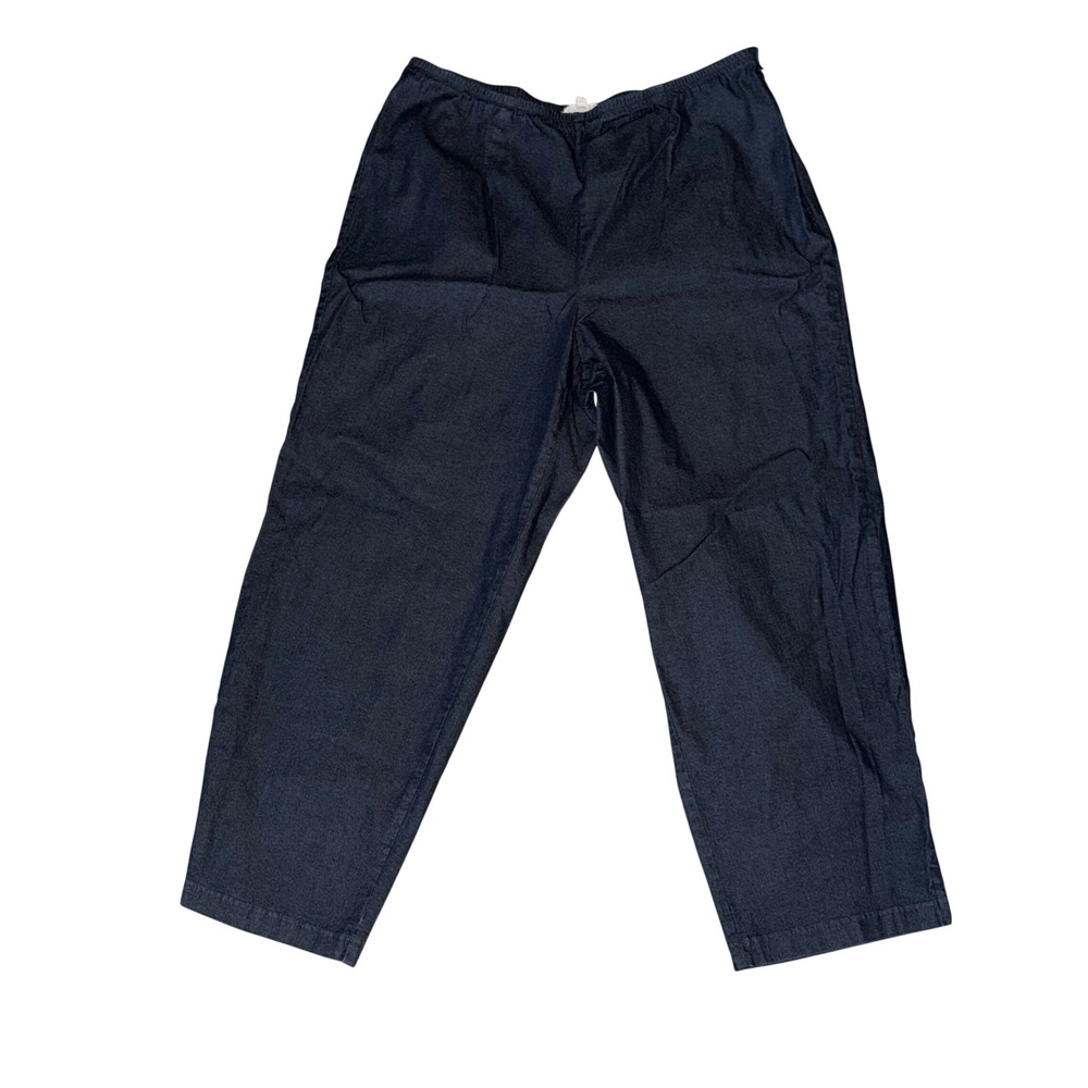 Eileen Fisher Woman 1X Blue Chambray Elastic Waist Tapered Pants Made in USA